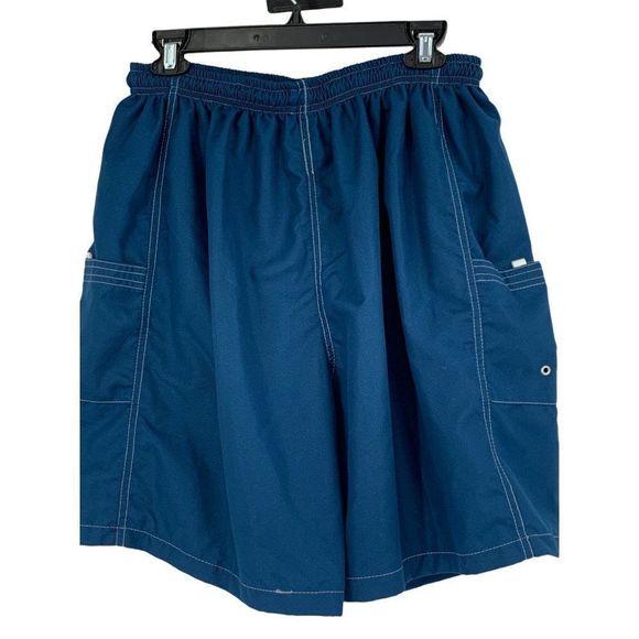 Mens Swim Trunks Size Small Blue Athletic World Drawstring Lined Pockets 1387 - Picture 2 of 7